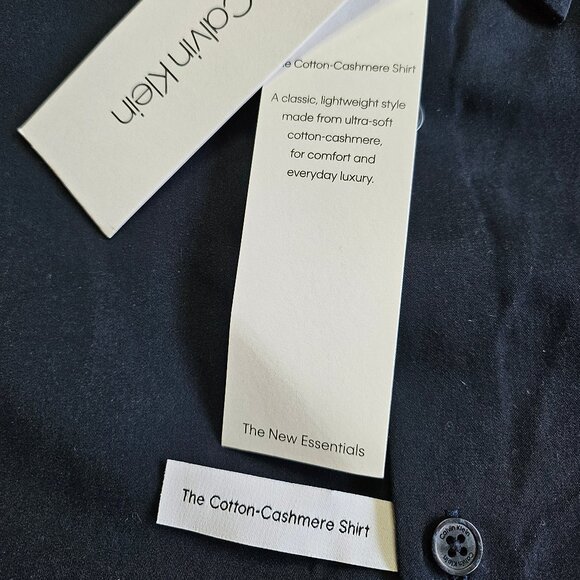 Calvin Klein Man's Navy Blue Cotton Cashmere Button Up Long Sleeves Shirt Size L - Picture 7 of 9